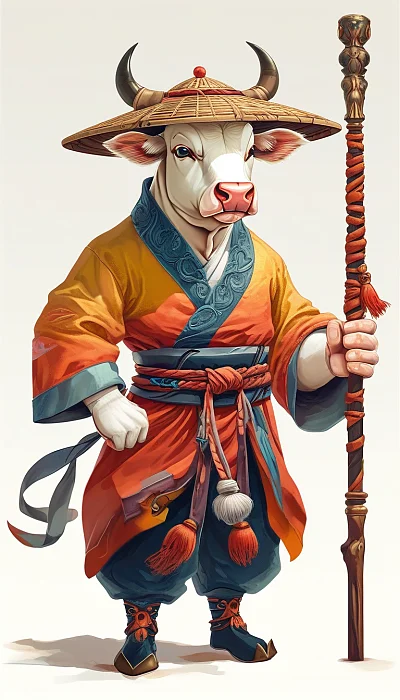敦煌风格拟人化武术牛角色设计