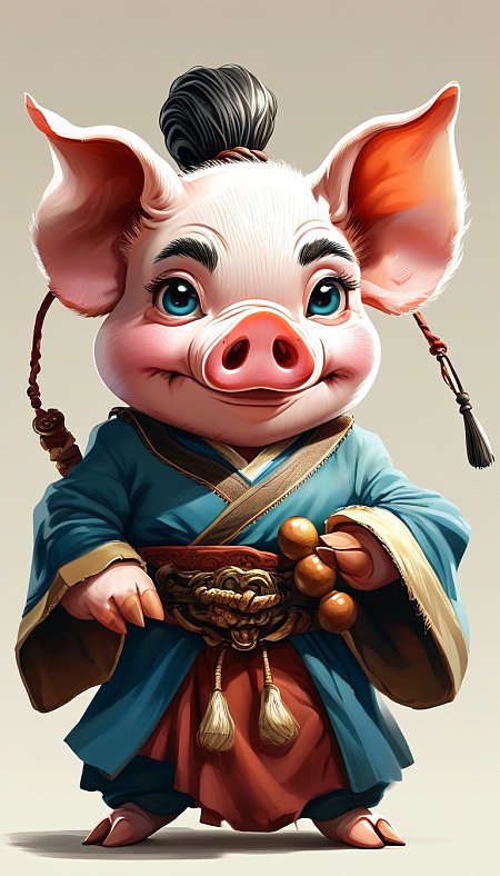 敦煌风格拟人化武术猪角色设计