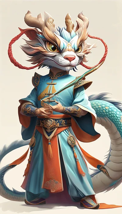敦煌风格拟人化武术生肖龙插画设计