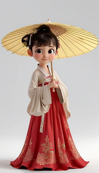 唐朝小女孩卡通全身照 3D皮克斯风格