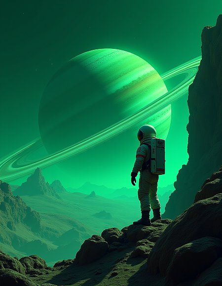 80年代风格GTA视图宇航员木星建筑俯瞰土星光环