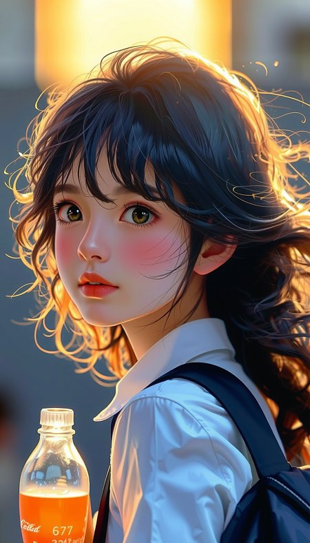 学校屋顶上的中国女孩动漫风格运动照