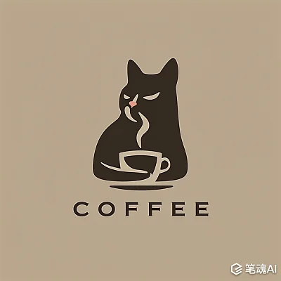 专业极简主义猫与咖啡杯标志设计