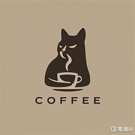 专业极简主义猫与咖啡杯标志设计