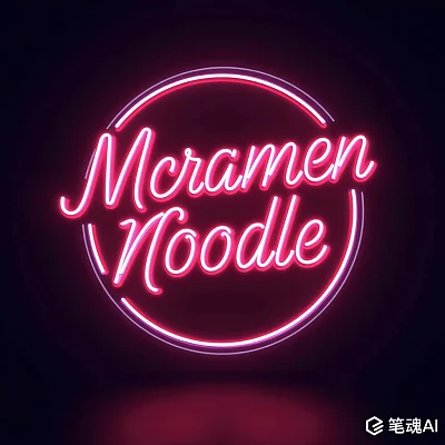 霓虹灯下巨型拉面标志摄影