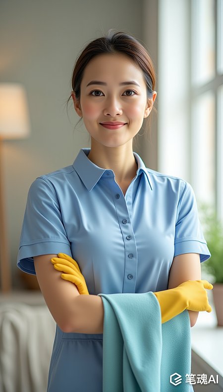 家庭环境专业清洁工微笑形象摄影