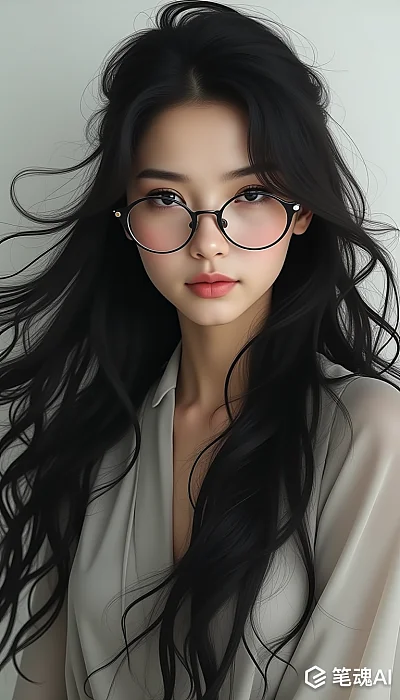 学霸风格长发女生带眼镜形象