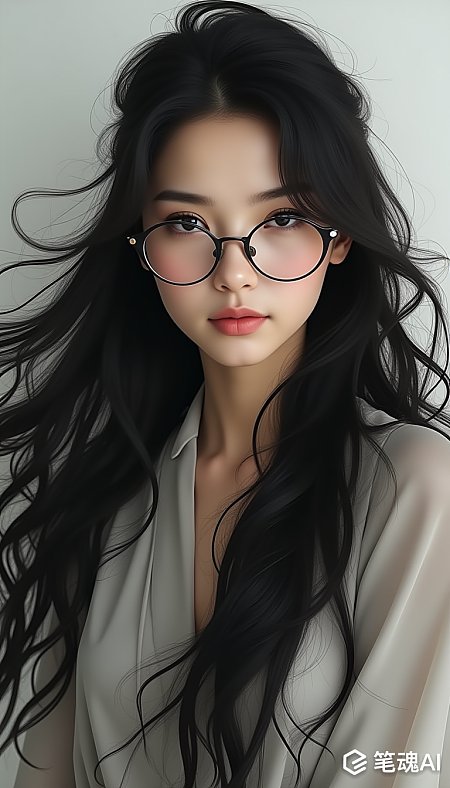学霸风格长发女生带眼镜形象