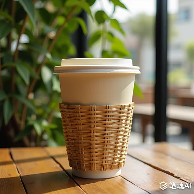 超高清竹子编制奶茶杯套真实感摄影
