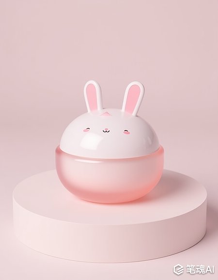 超现实风格粉色兔耳朵面霜罐子摄影