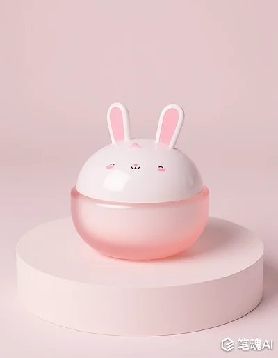 超现实风格粉色兔耳朵面霜罐子摄影