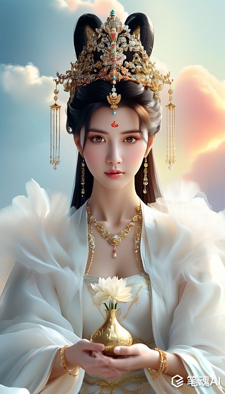 观世音菩萨高清特写绘画风格