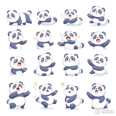 超高清8K可爱动漫拟人熊猫表情动作插画