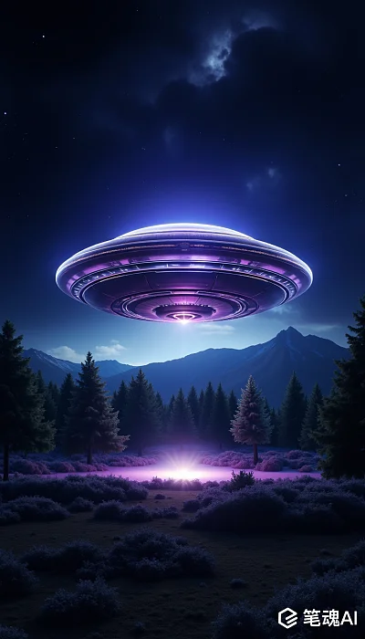 满月下的UFO圆形舞台8K高清摄影