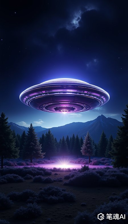 满月下的UFO圆形舞台8K高清摄影