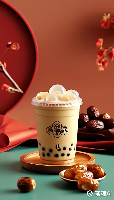 新中式极简桑葚奶茶海报设计