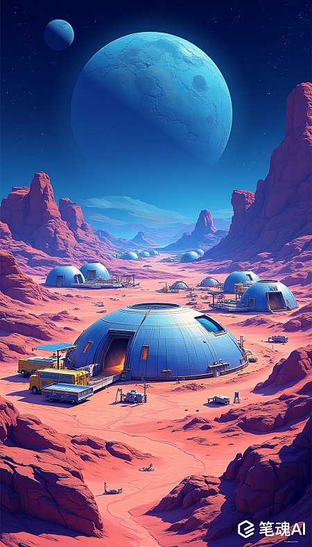 火星建设基地扁平矢量冷暖色调