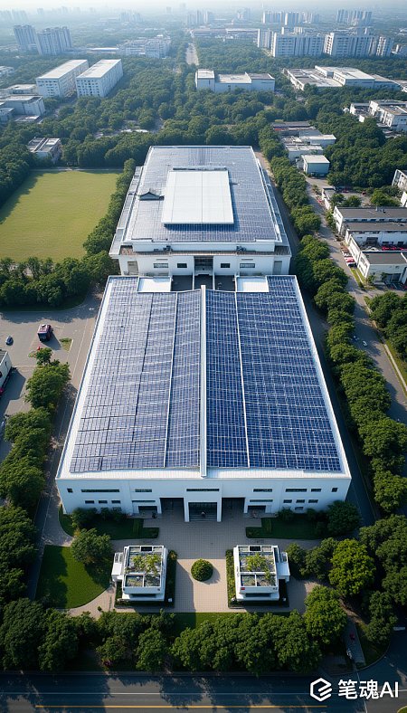 江阴市工业厂房光伏板花园无人机航拍