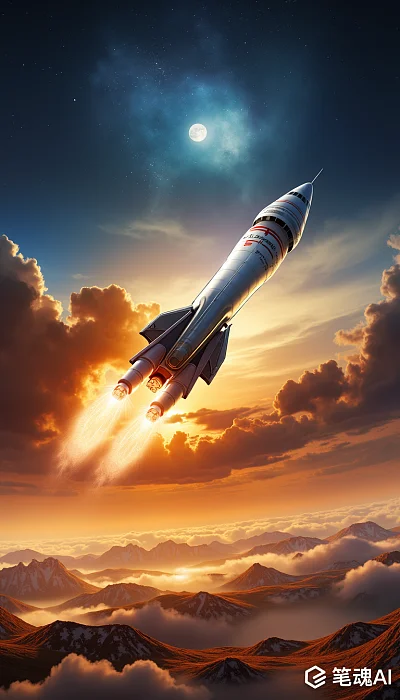 航天火箭升空插画