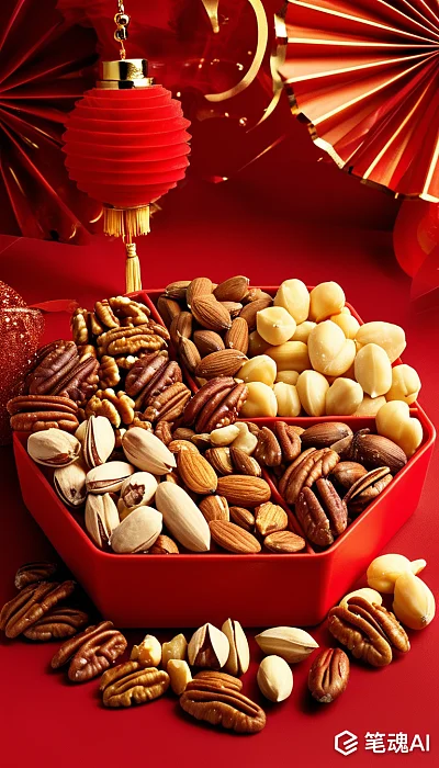 红色长方形盒子里的坚果促销