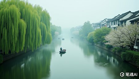 江南水乡绿意盎然风光摄影
