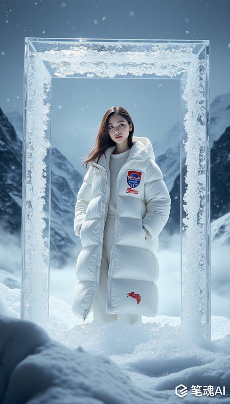 亚洲美女白色羽绒服产品摄影