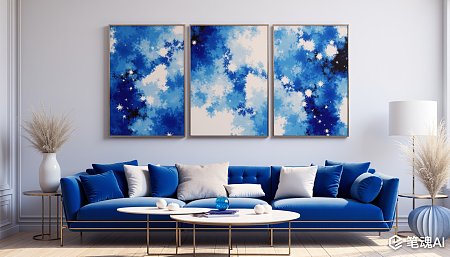 蓝色白色抽象艺术