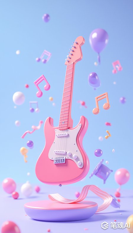 粉红吉他空中漂浮音乐创意