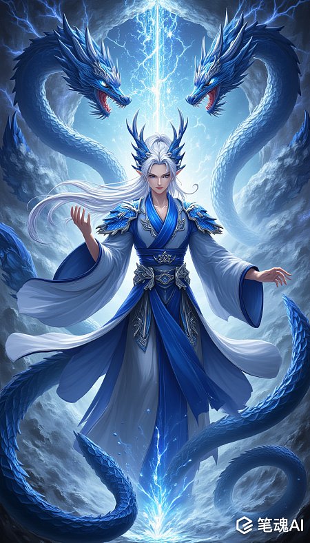 Q版敖丙龙族太子蓝色长发