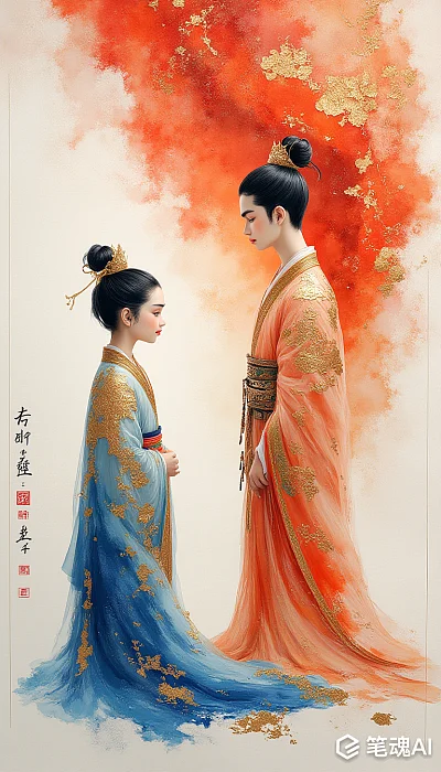 国潮敦煌岩彩哪吒与敖丙画像