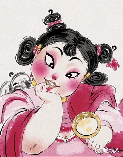 石矶娘娘粉色仕女图