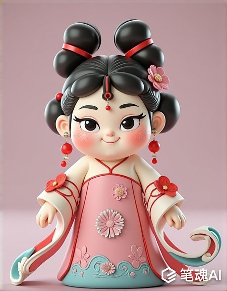 3D卡通胖女孩石矶娘娘Q版插画