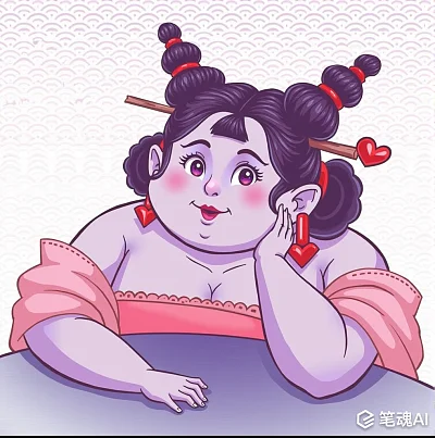石矶娘娘现代卡通风格紫色肤色女性插画