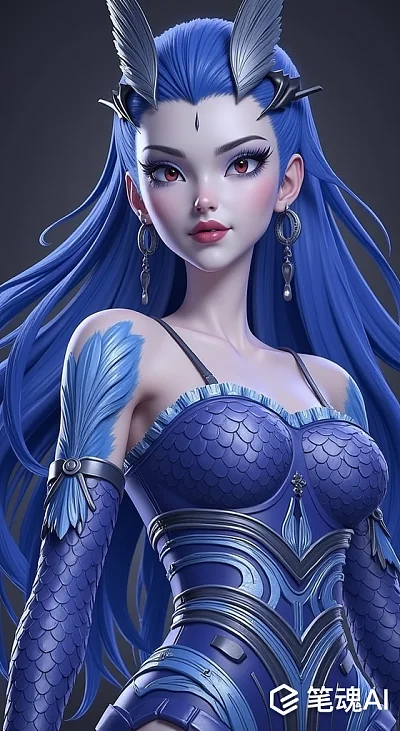 3D写实风格蓝色长发神秘冷艳敖闰