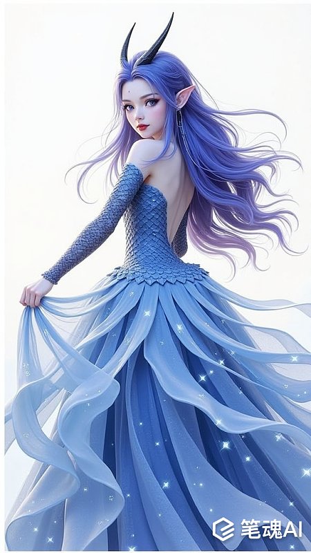 3D蓝紫色长发精灵女冷艳3D模型