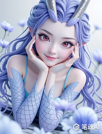 3D写实风格淡紫色长发女性游戏角色