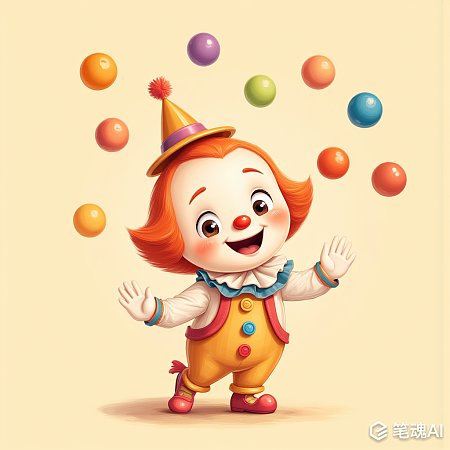 可爱小丑快乐玩球插画