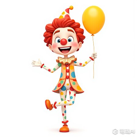 快乐卡通小丑单腿站立黄色气球