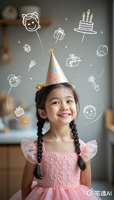 8岁亚洲小女孩生日派对情景