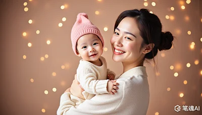 快乐中国母亲抱婴儿背景模糊