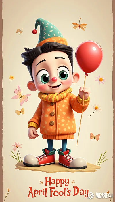 愚人节小丑气球创意插画