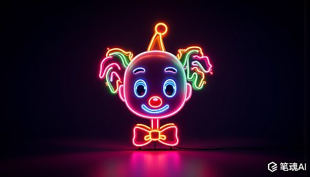 深色背景扁平化小丑霓虹光影插画