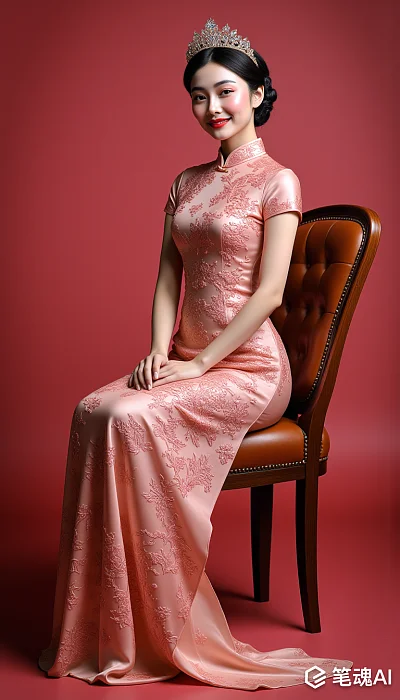 身着优雅旗袍的亚洲女性专业人像摄影