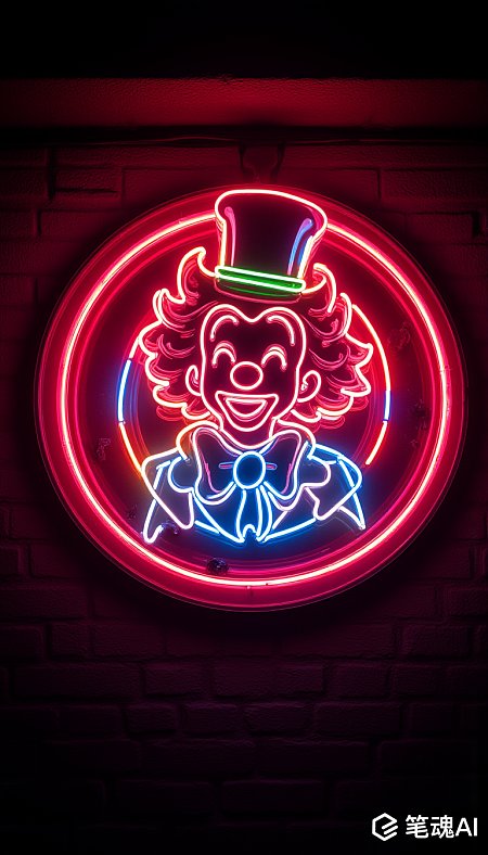 鲜艳霓虹灯小丑剪影
