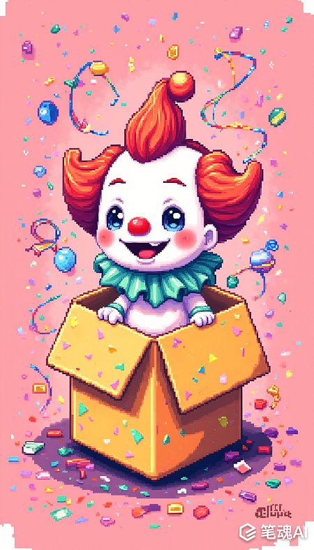 像素风格打开礼物盒小丑脸海报