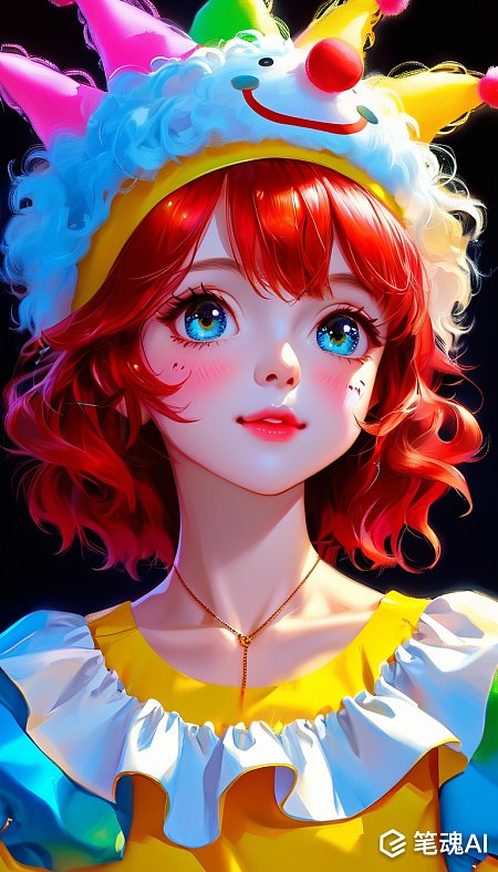 小丑服小女孩3D卡通C4D插画