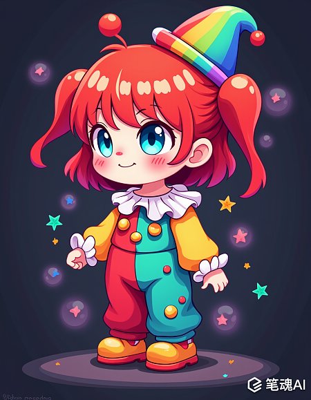 彩虹调色板红蓝黄绿低对比度可爱小丑Chibi