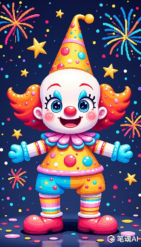 像素风格礼花小丑脸彩带装饰