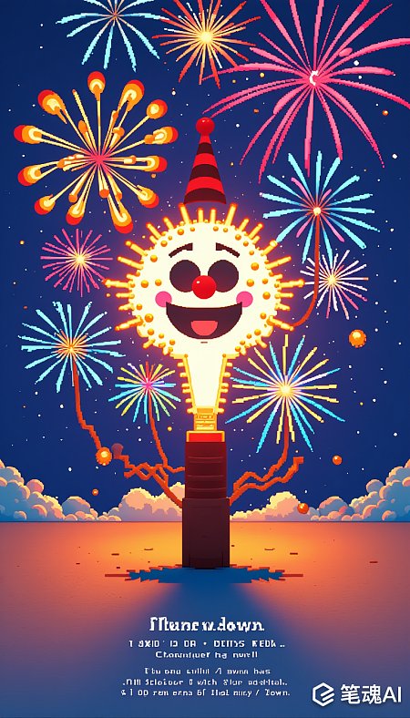 像素风礼花小丑庆典海报