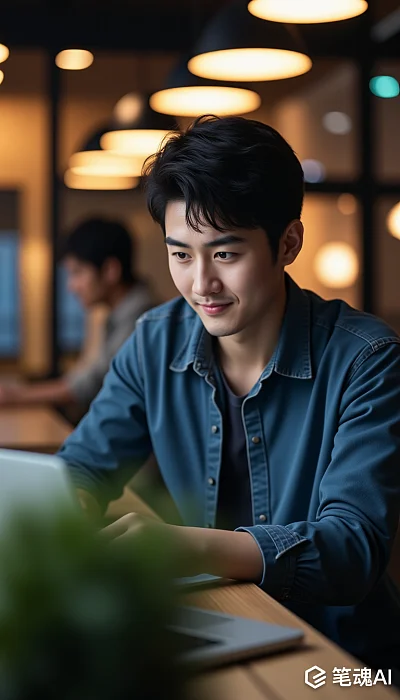 亚洲程序员咖啡厅专注编程写真